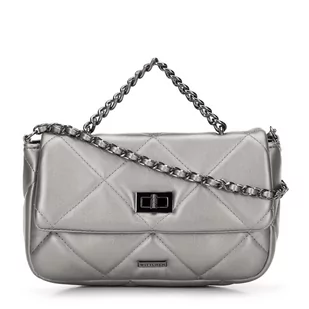 Damska torebka pikowana w kwadraty na łańcuszku mała srebrna - Torebki damskie - miniaturka - grafika 1