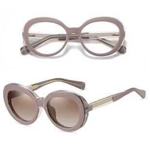 2w1 Okulary damskie do komputera + nakładka przeciwsłoneczna na magnes Clip-On 25174B beżowy brąz - Okulary korekcyjne, oprawki, szkła - miniaturka - grafika 1