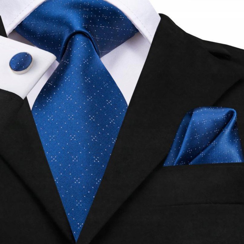 Żakardowy zestaw - krawat + poszetka + spinki