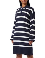 Sukienki - Tommy Hilfiger Damska miękka wełniana sukienka polo, Breton Stp/Desert Sky/Ecru, M - miniaturka - grafika 1