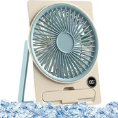 Wentylatory - Wentylator biurkowy z ładowaniem USB i wyświetlaczem LCD, ultracienka konstrukcja, idealny na kemping, w podróż i do użytku w pomieszczeniach, niebie - miniaturka - grafika 1
