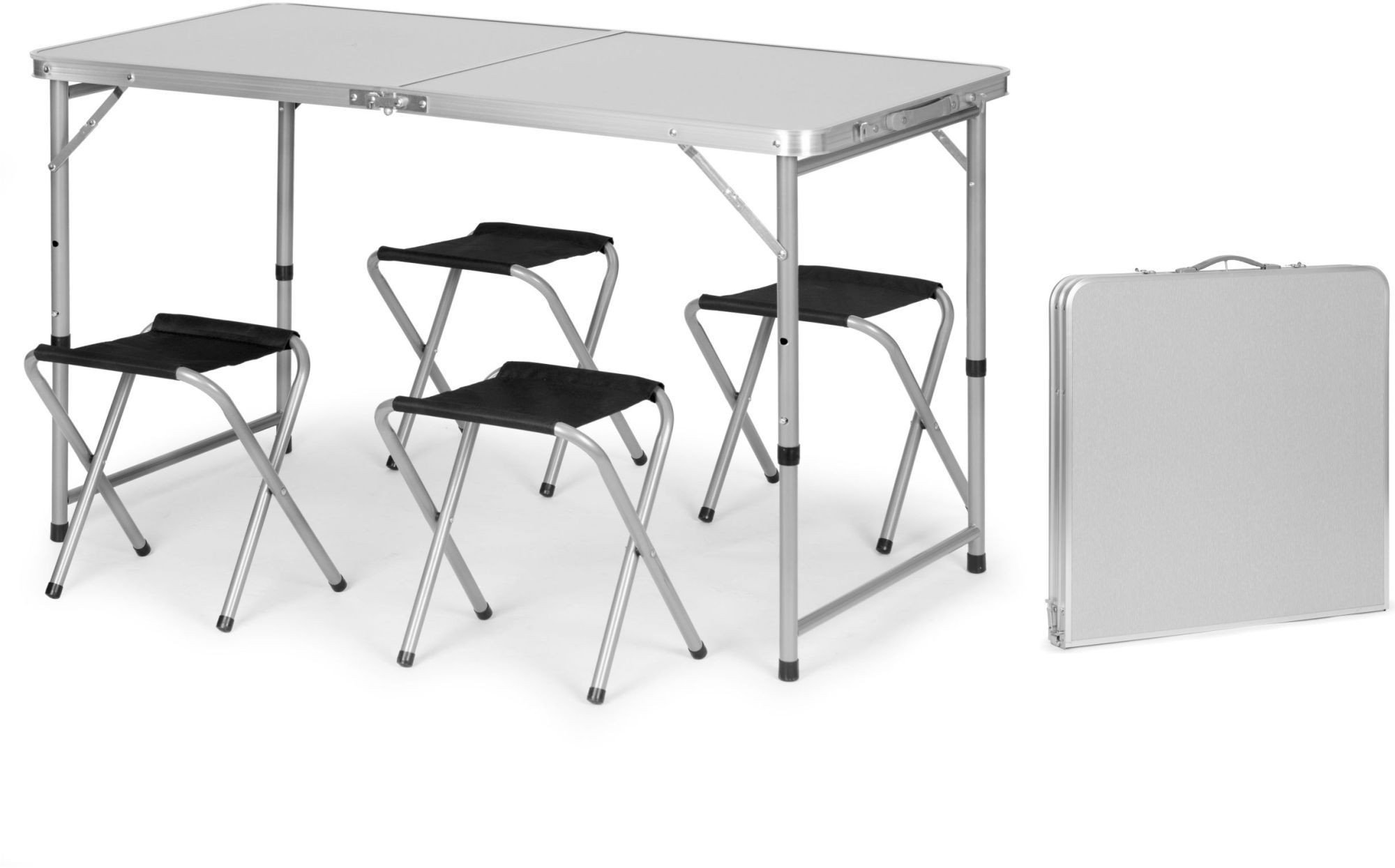 Stolik turystyczny stół składany ogrodowy walizka z uchwytem do przenoszenia i regulacją wysokości i zestawem 4 krzesełek 120x60x70 cm srebrny