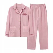 Piżamy damskie - BAWEŁNIANA PIŻAMA DAMSKA DWUCZĘŚCIOWA NA GUZICZKI Z DŁUGIM RĘKAWEM PINK 3XL - miniaturka - grafika 1