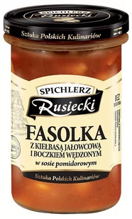 Spichlerz Rusiecki fasolka z kiełbasą jałowcową i boczkiem wędzonym w sosie pomidorowym 470g - Szybkie dania obiadowe - miniaturka - grafika 1