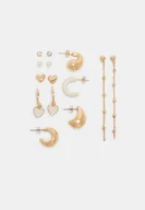 Kolczyki - Stradivarius Zestaw 9 kolczyków serce i kółka Biały OS - miniaturka - grafika 1