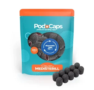 Kapturki Ścierne Clavier Medisterill do Frezarki, Pedicure PodoCaps 13mm, 180 grit - 10szt. - Frezarki do paznokci - miniaturka - grafika 1