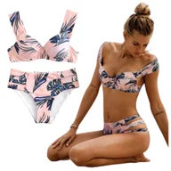 Stroje kąpielowe - STRÓJ KĄPIELOWY DWUCZĘŚCIOWY KOSTIUM NA PLAŻE BASEN KWIATY PRINT DAMSKI XL - miniaturka - grafika 1