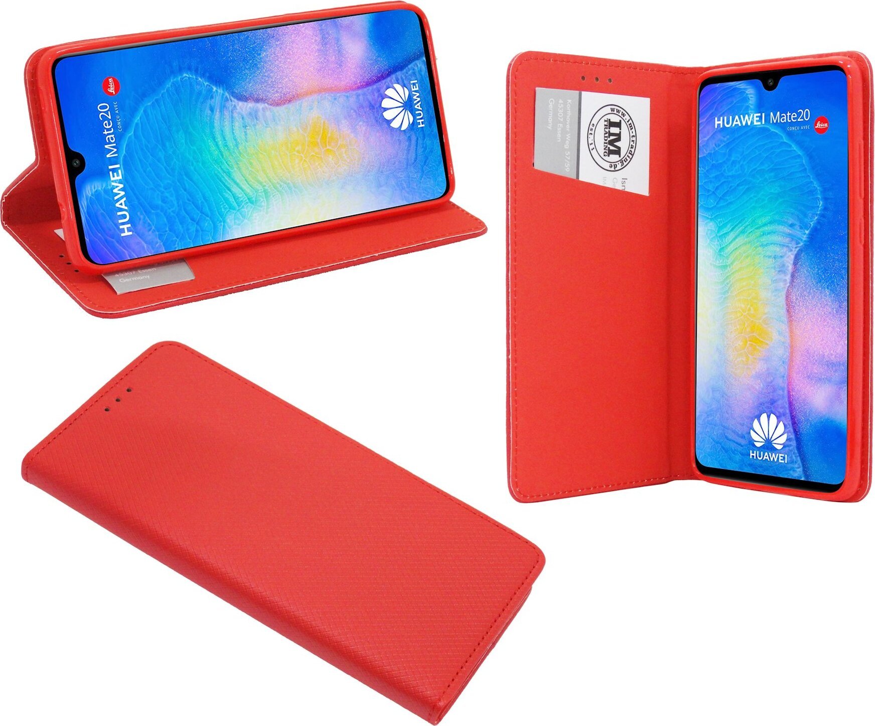 Eleganckie etui książkowe dla HUAWEI MATE 20 w kolorze czerwonym o wyglądzie skórzanego portfela cofi1453®