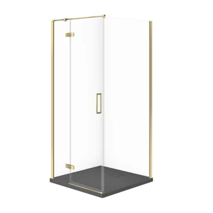 Kabina prysznicowa Cersanit Jota 90x90x195 kwadratowa złoty transparentne z brodzikiem tako slim 4cm szary mat S601-381 - Kabiny prysznicowe - miniaturka - grafika 1