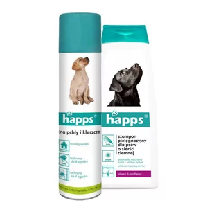 Bros Sp z o.o. Bros Sp z o.o HAPPS szampon pielęgnacyjny dla psów o sierści ciemnej 200ml + HAPPS Aerozol na pchły i kleszcze 250ml 409 - Szampony i odżywki dla psów - miniaturka - grafika 1