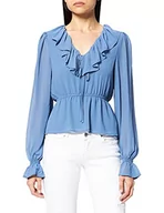 Koszule damskie - NA-KD Frill V-Neck Chiffon Blouse Koszula damska, niebieski, 32 - miniaturka - grafika 1