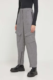 Iceberg spodnie z domieszką wełny kolor szary szerokie high waist - Spodnie damskie - miniaturka - grafika 1