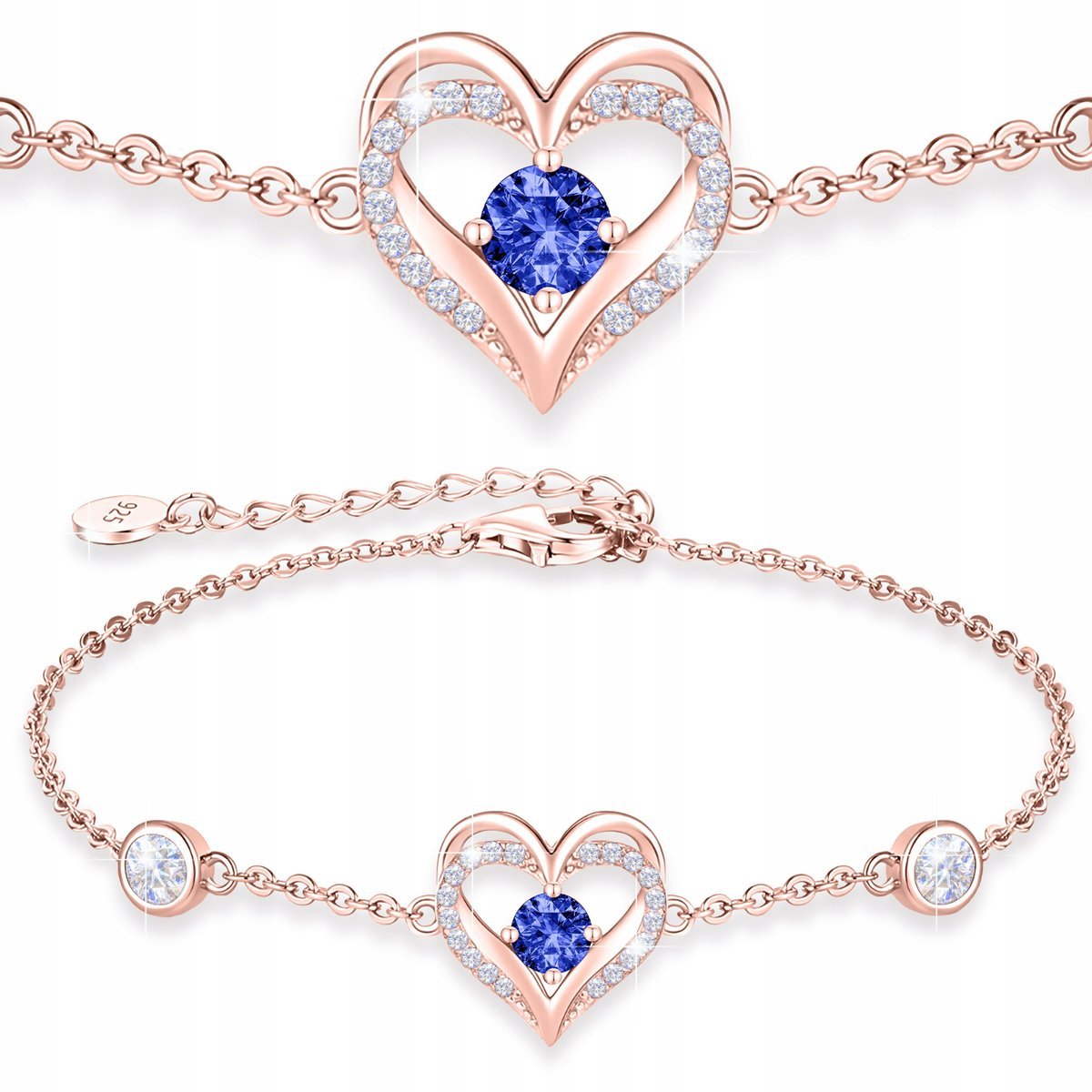 Bransoletka Pozłacana Serce Serduszko Niebieskie Oczko Cyrkonie SREBRO 925