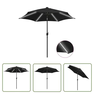 The Living Store Parasol ogrodowy z LED i aluminiowym słupkiem - 300 cm - czarny - Parasol Ogrodowy - Parasole ogrodowe - miniaturka - grafika 1