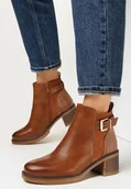 Botki damskie - Brązowe Botki na Słupku Alzeta - miniaturka - grafika 1