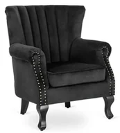 Fotele - Czarny welurowy fotel uszak glamour - Reven - miniaturka - grafika 1