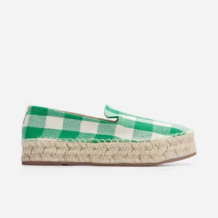 Espadryle damskie - House - Espadryle w kratę - Zielony - grafika 1