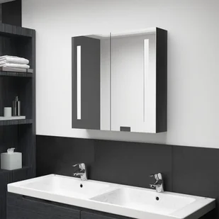vidaXL Szafka łazienkowa z lustrem i LED czerń z połyskiem 62x14x60cm 326519 - Szafki łazienkowe - miniaturka - grafika 1
