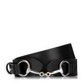 Paski - Damski pasek ze skóry z błyszczącym akcentem czarny - miniaturka - grafika 1