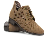 Botki damskie - Ażurowe botki ze skóry ekologicznej - Vinceza 58241, beżowe - miniaturka - grafika 1