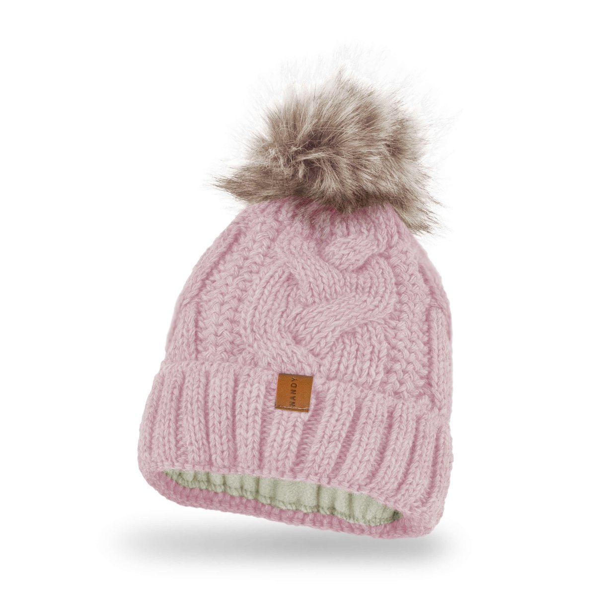 Nandy Czapka Ciepła Zawijana Z Pomponem Różowy - Ncd-14537-09-Pud-Roz