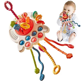 Zabawka sensoryczna Montessori, gryzak dla niemowląt, sznurki, Popit, grzechotka - Gryzaki dla dzieci - miniaturka - grafika 1