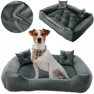 Legowiska dla psów - Legowisko Dla Psa Kanapa Posłanie Welurowe 135X100 Cm Pikowane Prestiżowe Szare - miniaturka - grafika 1