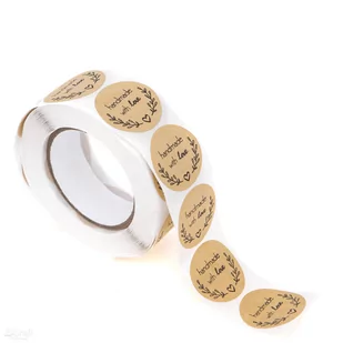 NAKLEJKI NA ROLCE - HANDMADE WITH LOVE, KRAFT, 500 SZT. - Pasmanteria - miniaturka - grafika 1