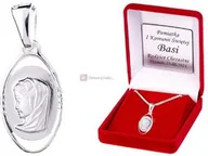 Biżuteria religijna - Srebrny medalik MADONNA łańcuszek SREBRO pr. 925 DEDYKACJA - Pamiątka Prezent - miniaturka - grafika 1