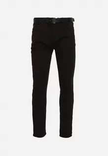 Spodnie męskie - Czarne Klasyczne Jeansy Skinny ze Stylowym Paskiem i Klamrą Maroli - grafika 1