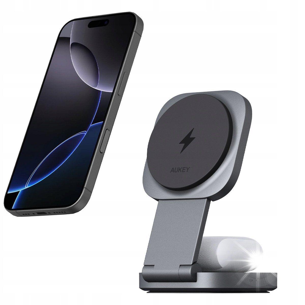 Ładowarka bezprzewodowa 2w1 AUKEY Apple iPhone Airpods MagFusion L MagSafe