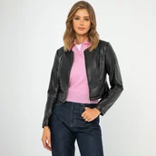 Kurtki damskie - Damska kurtka ze skóry ekologicznej czarna - miniaturka - grafika 1