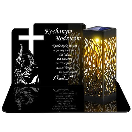 ZNICZ SOLARNY LED WIECZNY PODSTAWKA NA CMENTARZ GRÓB lampka Krzyż 3D DLA RODZICÓW