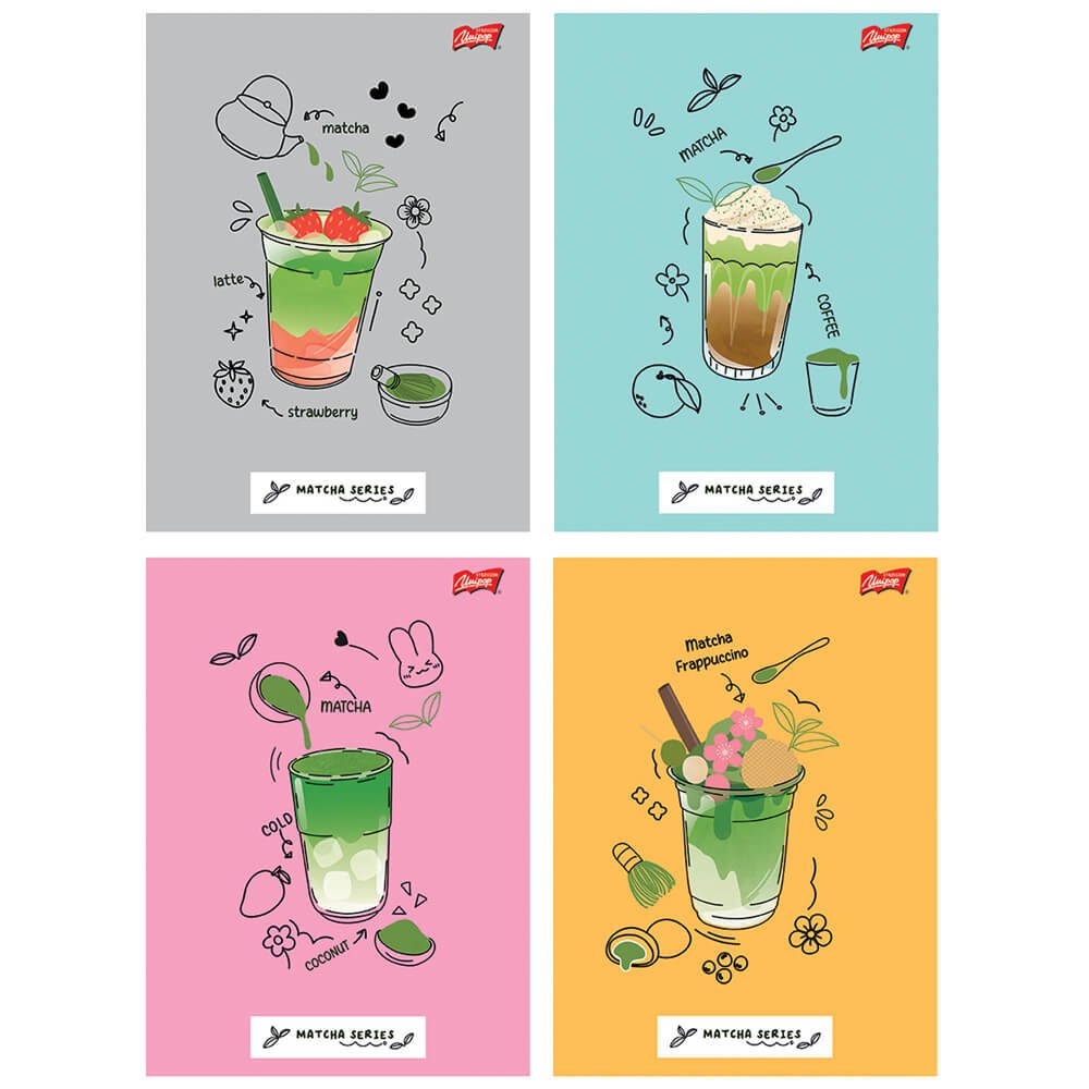 4 szt. x zeszyt A5, 32 kartki, kratka, Matcha Series, Unipap, każdy inny
