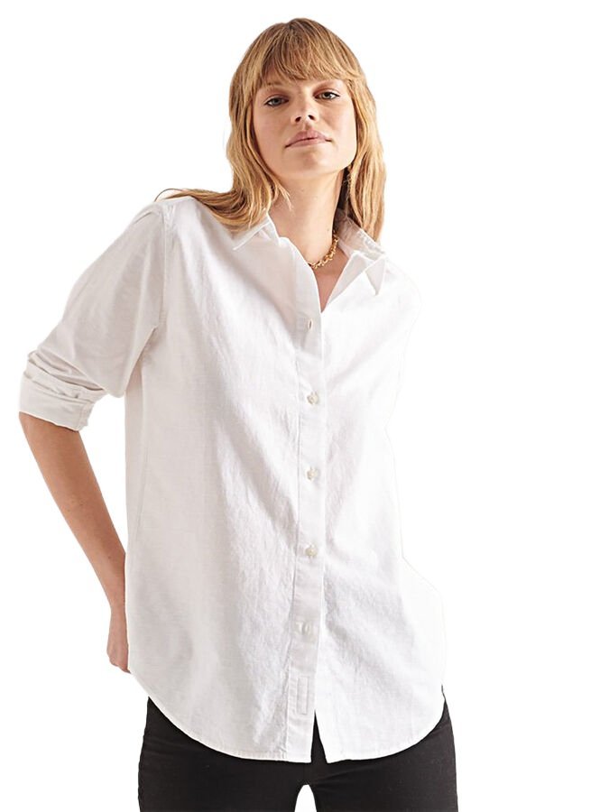 SUPERDRY BIAŁA KLASYCZNA KOSZULA LEN BAWEŁNA Z DŁUGIM RĘKAWEM 42 1FTA