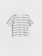 Bluzki dla niemowląt - Reserved - Bawełniany t-shirt w paski - złamana biel - miniaturka - grafika 1