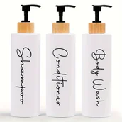 Inne - Zestaw 3 dozowników do szamponu i odżywki w kolorze czarno-białym (27 uncji) - Nowoczesne, napełnialne butelki z pompką do szamponu pod prysznic - - miniaturka - grafika 1