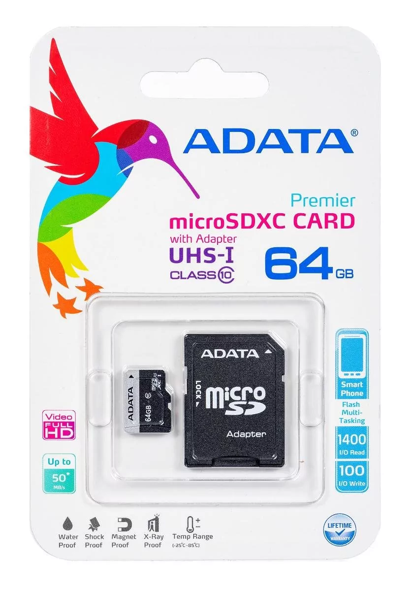 ADATA MicroSDXC Class 10 64GB + adapter  (AUSDX64GUICL10-RA1)