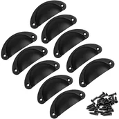 Zawiasy, okucia i inne akcesoria - 10 szt. zabytkowych klamek muszlowych, klamek do drzwi, uchwytów meblowych, zabytkowych klamek do drzwi ze śrubami (czarne) - miniaturka - grafika 1