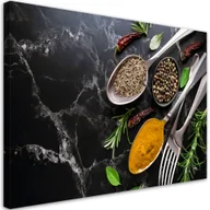 Obrazy i zdjęcia na płótnie - Feeby Obraz na płótnie, Marmur Przyprawy Sztućce do Kuchni 100x70cm - miniaturka - grafika 1
