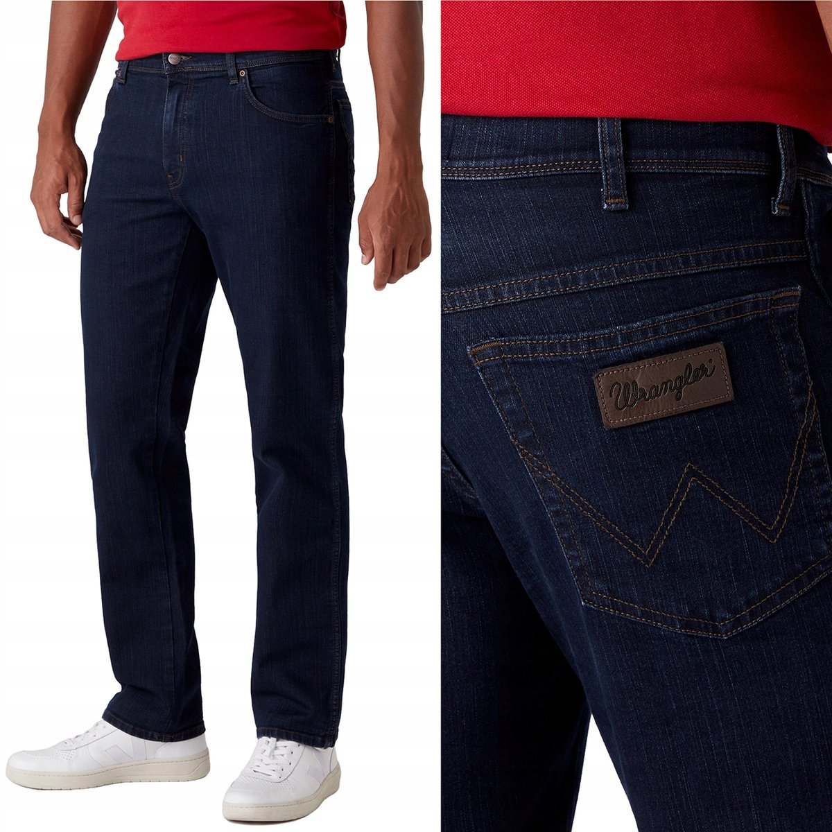 Wrangler TEXAS Blue Black klasyczne proste ciemne spodnie jeansowe W38 L34