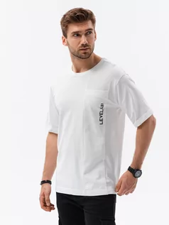 Koszulki męskie - T-shirt męski bawełniany OVERSIZE - biały V1 S1628 - grafika 1