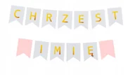 Dekoracje sali - Girlanda Napis Chrzest + Imię Dziecka Baner Różowy - miniaturka - grafika 1