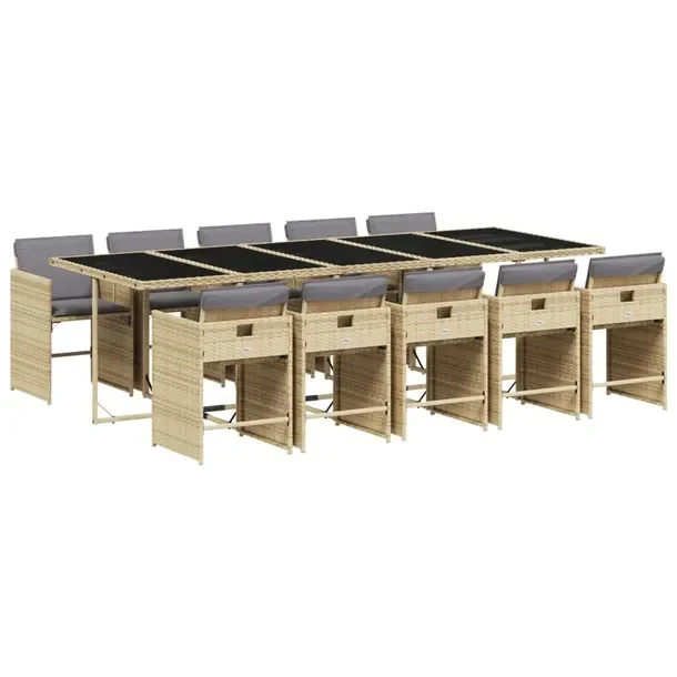 Zestaw mebli ogrodowych z rattanem PE, beżowy, wymiary 275 x 106 x 73 cm