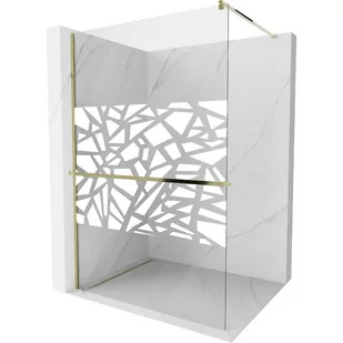 Mexen Kioto+ ścianka prysznicowa z półką i relingiem 90 x 200 cm, transparent/bialy wzór 8 mm, złota - Ścianki i drzwi prysznicowe - miniaturka - grafika 1