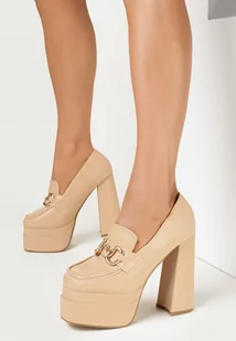 Beżowe Czółenka na Wysokim Słupku i Platformie Leza - Czółenka - miniaturka - grafika 1