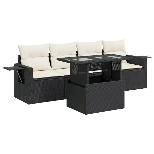 Zestaw wypoczynkowy z rattanem PE, czarny, wymiary: 55x62x69 cm, 100x55x44/