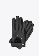 Rękawiczki - Damskie rękawiczki samochodowe skórzane z nitami czarne - miniaturka - grafika 1