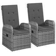Fotele i krzesła ogrodowe - vidaXL Rozkładane fotele ogrodowe, 2 szt, poduszki, rattan PE, szare - miniaturka - grafika 1