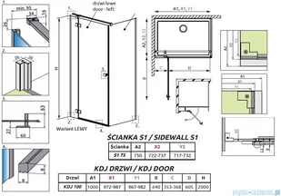 Radaway Essenza Black Kdj kabina 100x75cm lewa szkło przejrzyste 1385040-54-01L/1384049-01-01 - Kabiny prysznicowe - miniaturka - grafika 2
